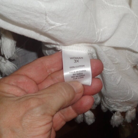 LADIES GORGEOUS WHITE 100% COTTON TASSEL TOP-LIGHT LOOSE COOL COMFORT-SZ 3X - Picture 4 of 4